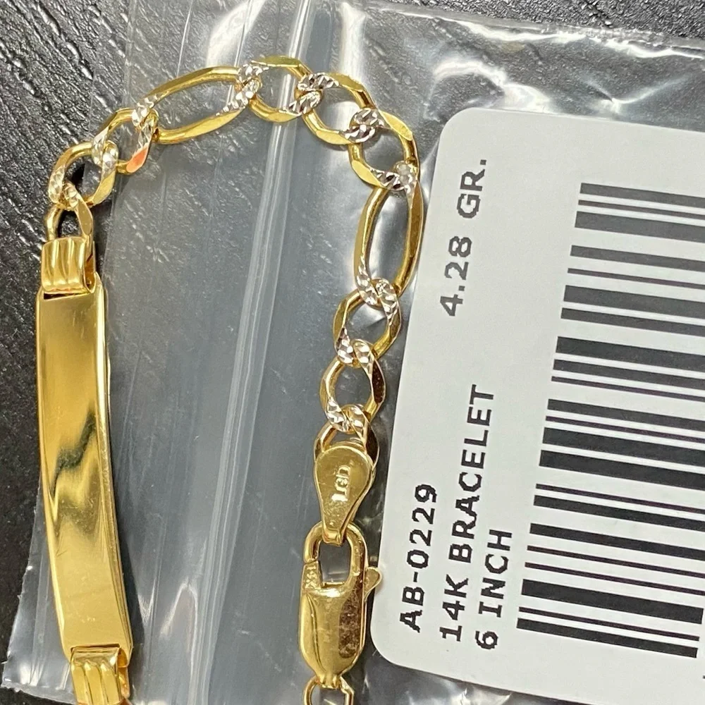 Solid 14K Yellow Gold Figaro Baby ID Bracelet 6 inches
